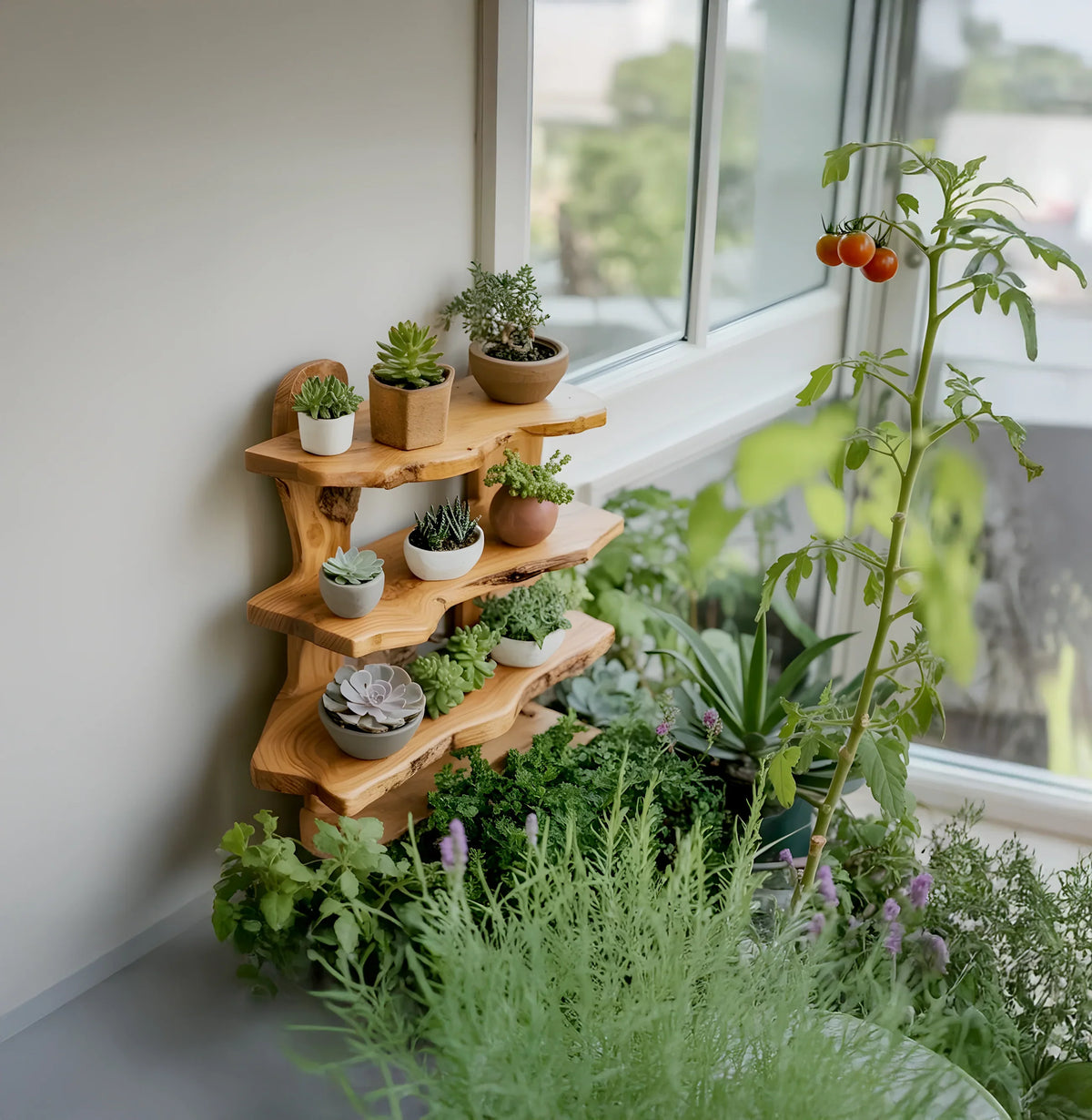 Rustic plant stand for outdoor succulents and flowers