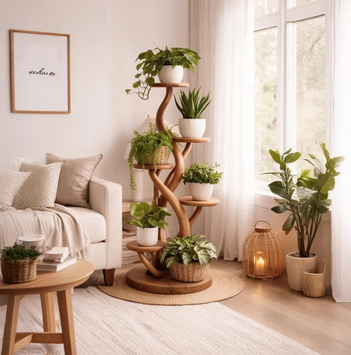 Handcrafted Spiral Tree Plant Stand