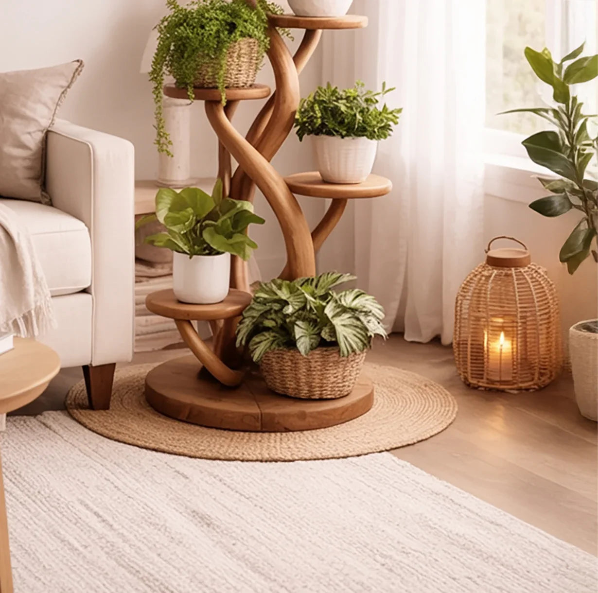 Handcrafted Spiral Tree Plant Stand