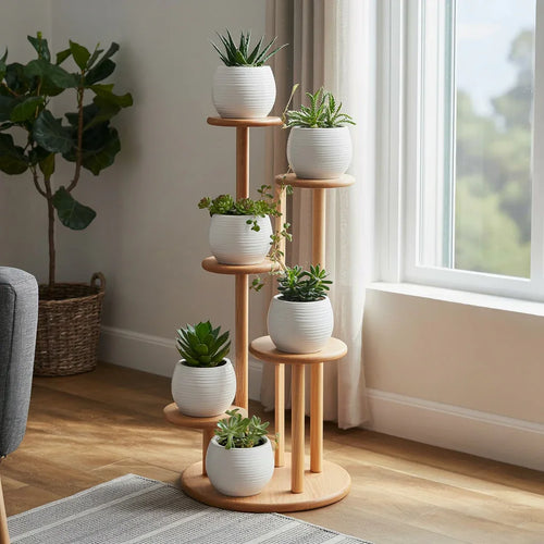 Handcrafted Solid Wood Spiral Tree Plant Stand