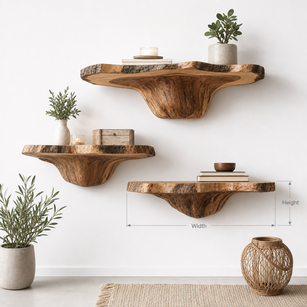 Raw Bark Mushroom Floating Shelf – Natural Blonde Live Edge Wall Decor
