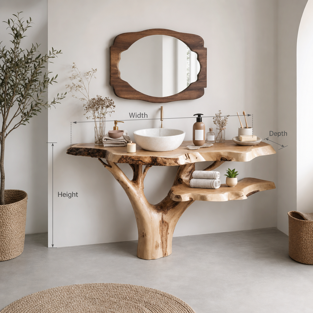 Reclaimed Live Edge Solid Wood Bathroom Vanity – Handmade Floating Rustic Wall-Mounted Vanity