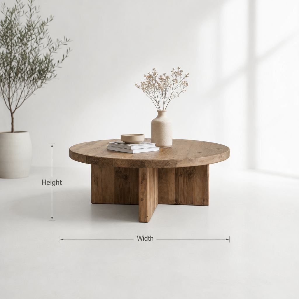 Reclaimed Wood Round Coffee Table – Wabi Sabi Style Furniture