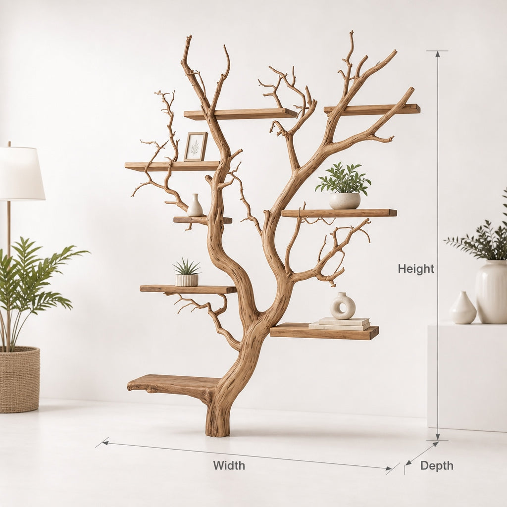 RootCraft Tree Bookshelf | Handmade Driftwood Wall Mounted Bookcase