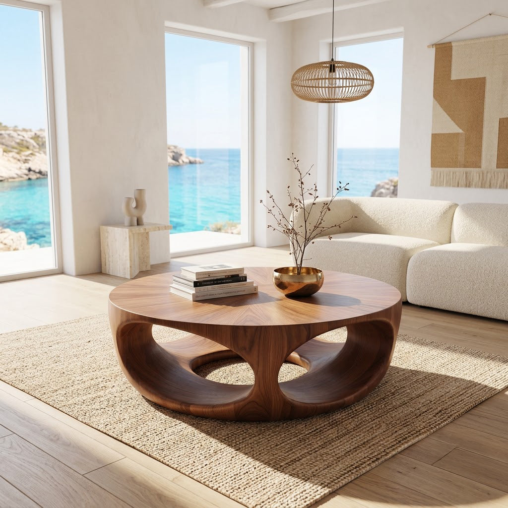 Hollowed center solid wood coffee table featured in a sophisticated interior