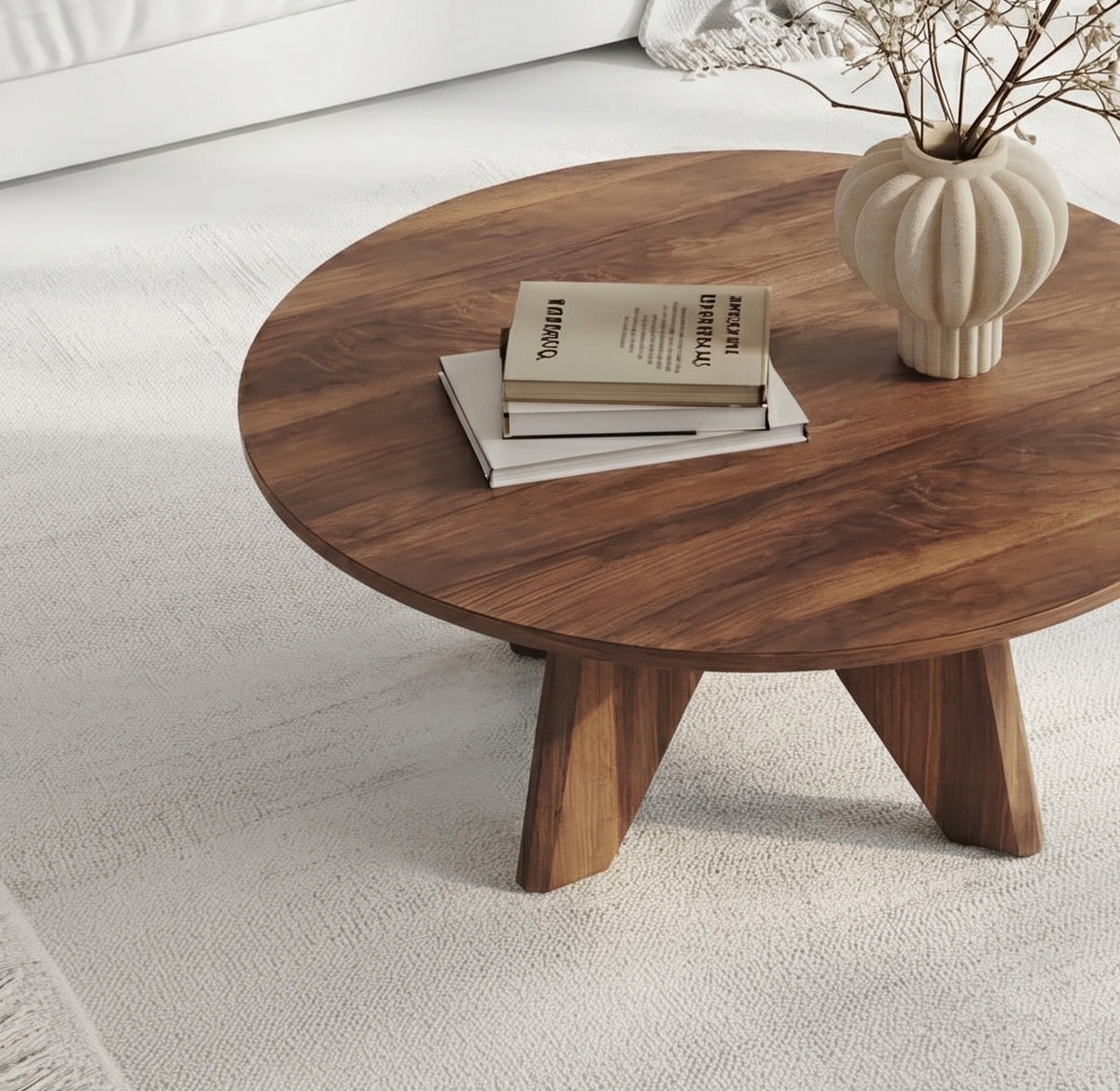 Round Solid Wood Coffee Table Sculptural Live Edge Center Table