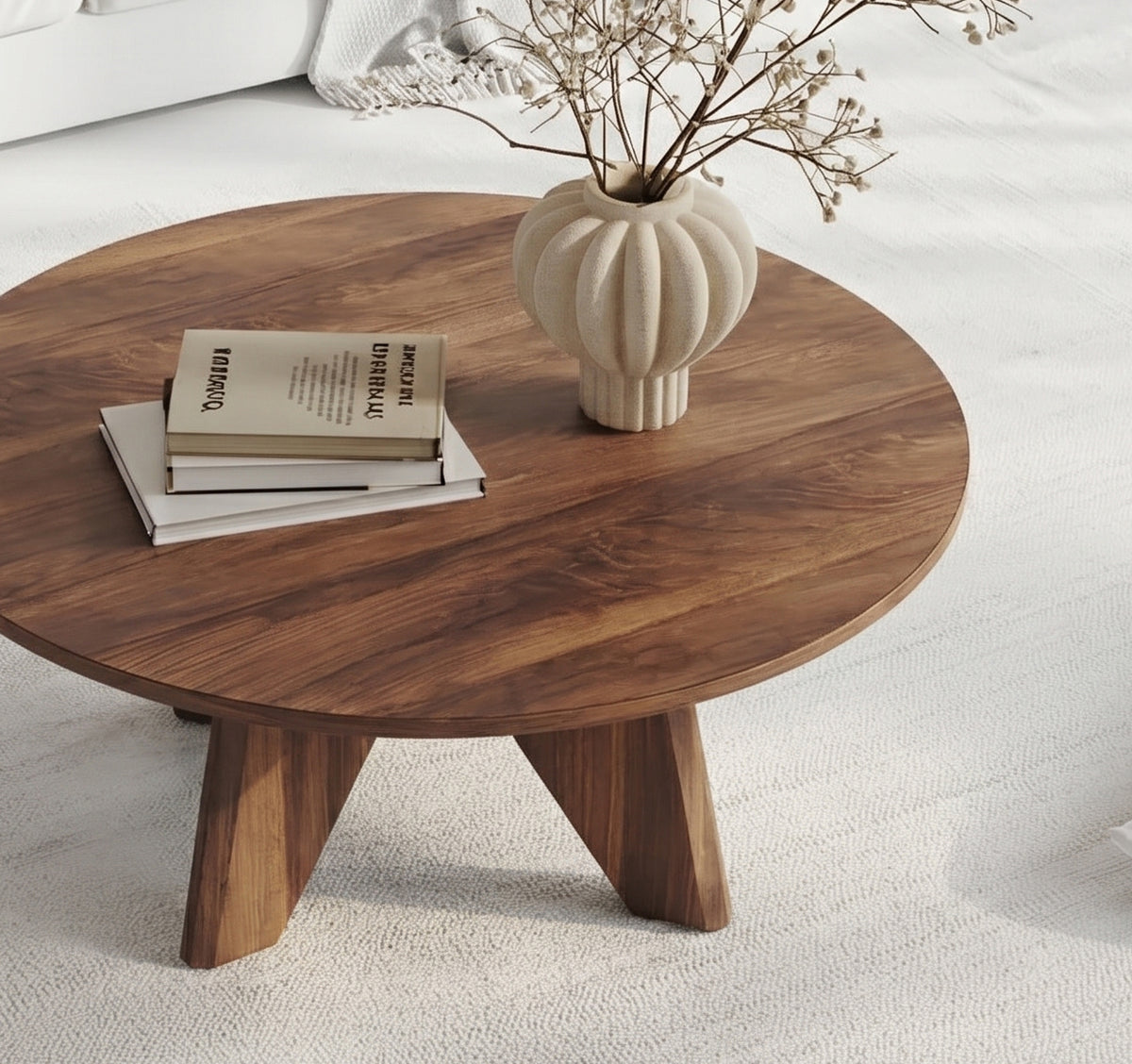 Round Solid Wood Coffee Table Sculptural Live Edge Center Table