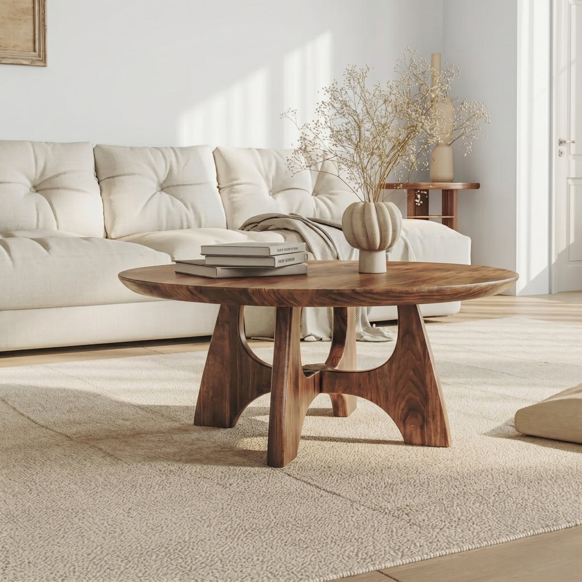 Round Solid Wood Coffee Table Sculptural Live Edge Center Table