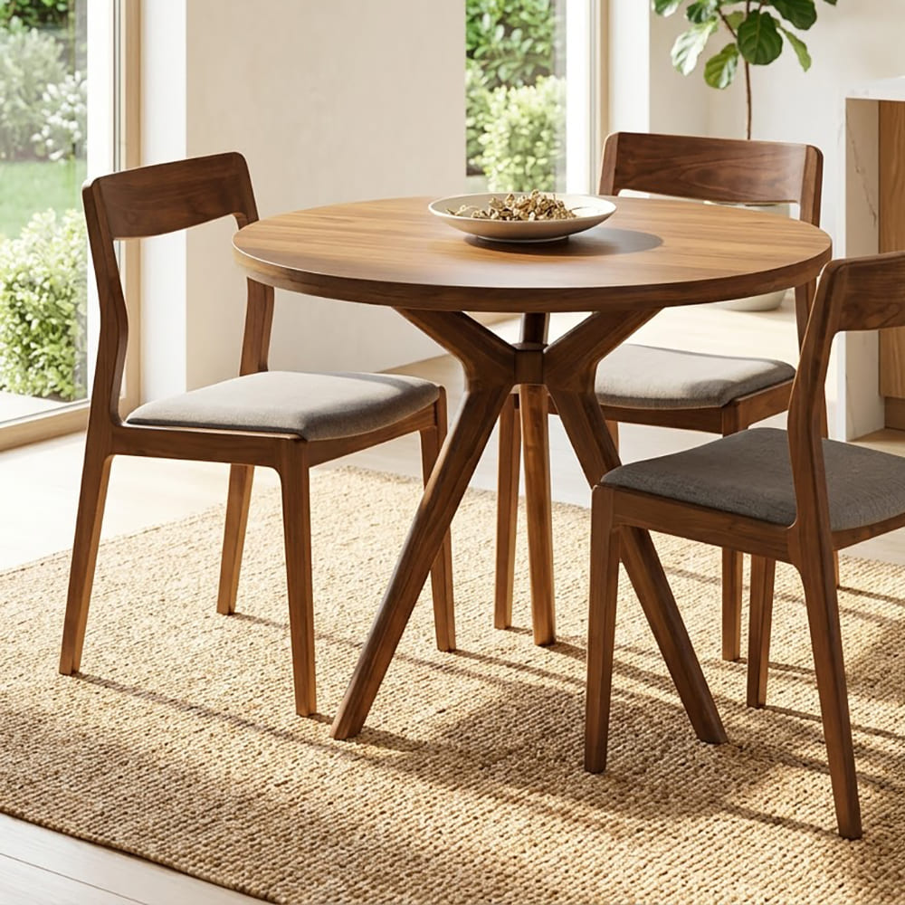 Sculptural round dining table in solid wood