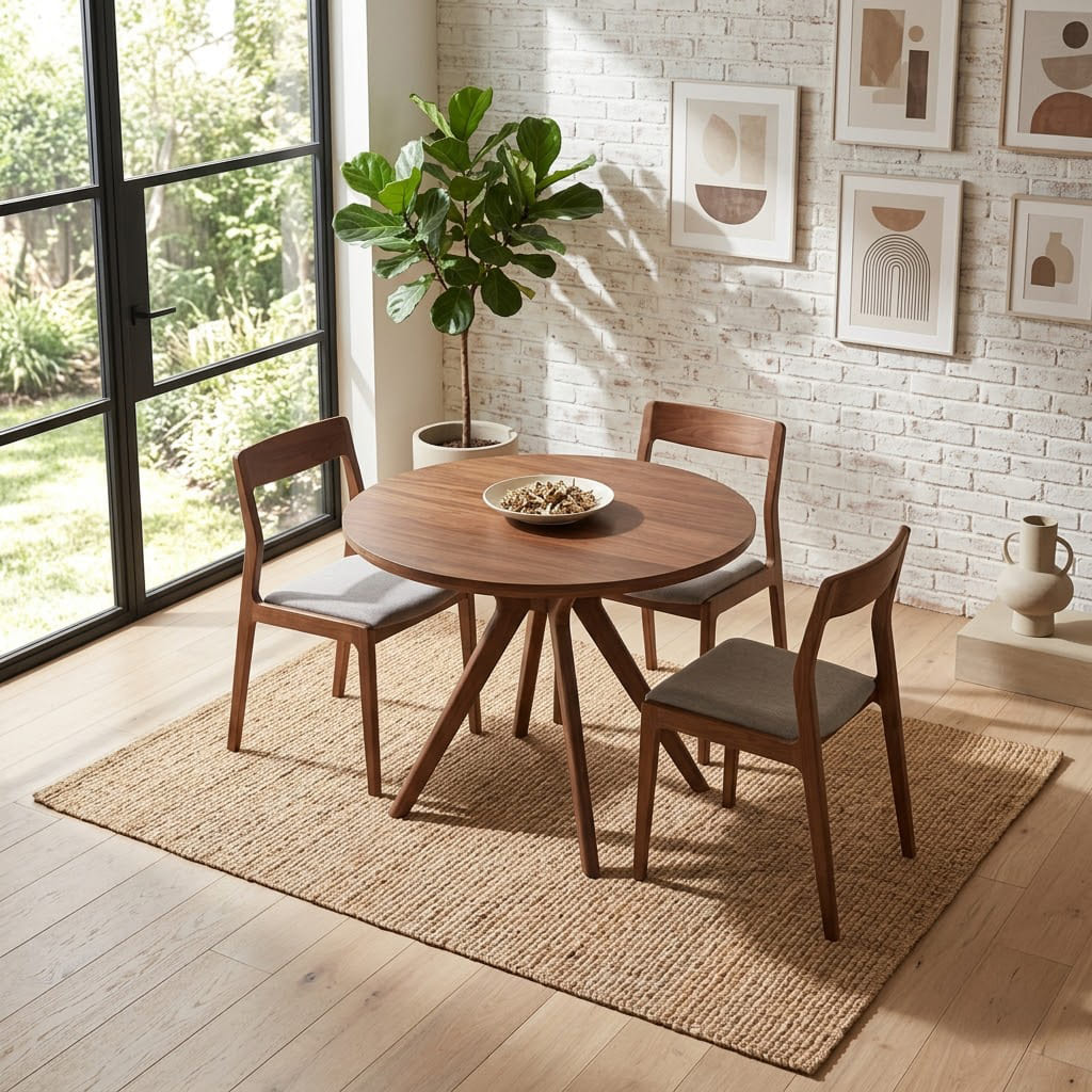 Sculptural solid wood round dining table for a modern dining space