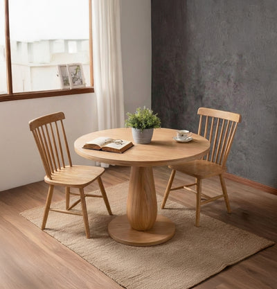 Round Solid Wood Pedestal Dining Table Handcrafted Solid Wood Center Table