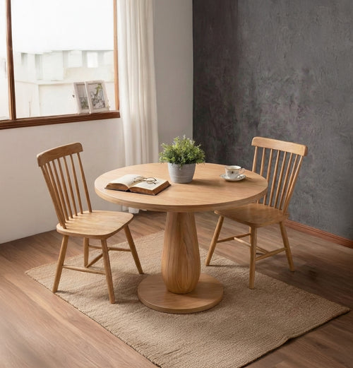 Round Solid Wood Pedestal Dining Table Handcrafted Solid Wood Center Table