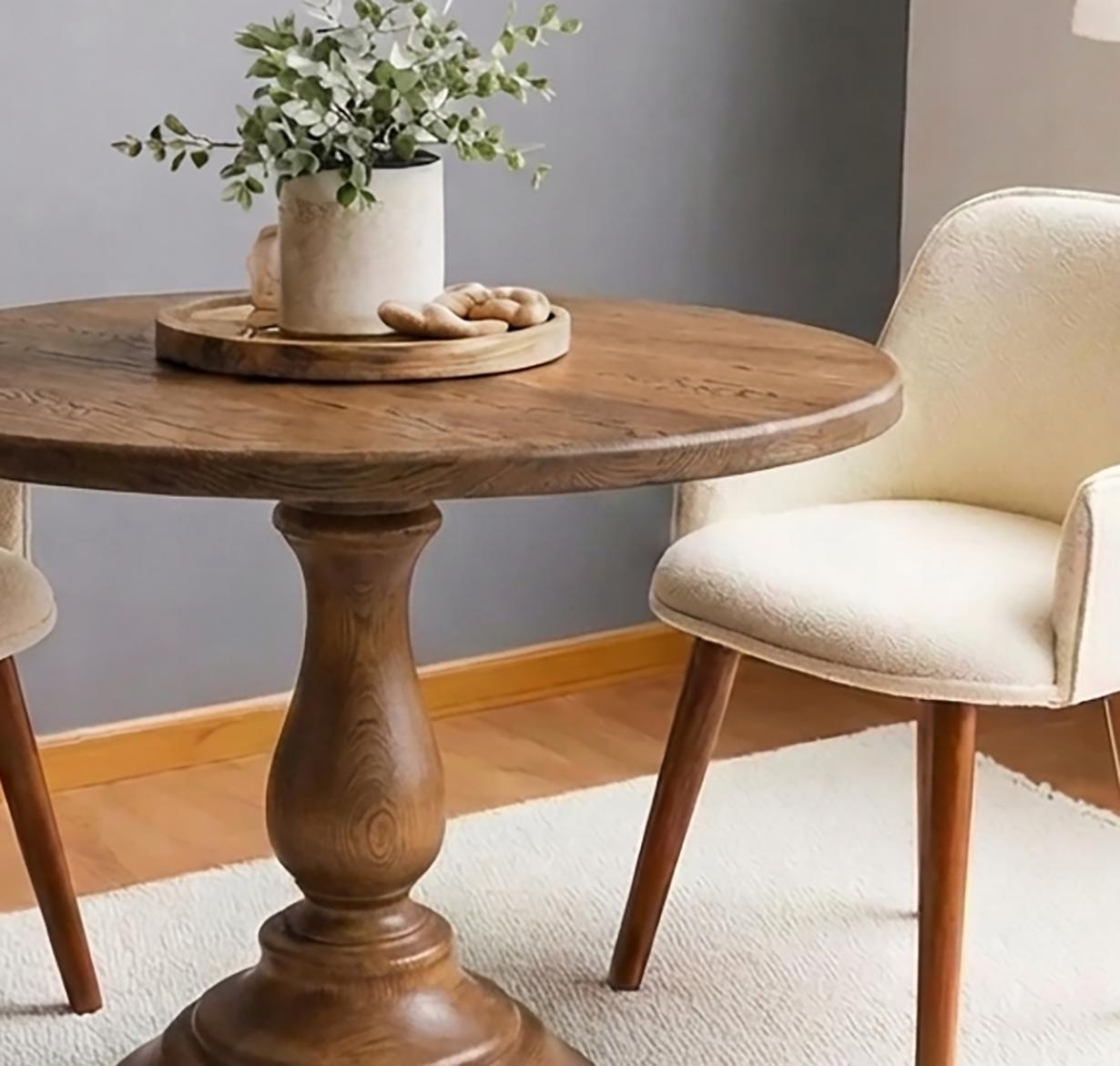 Round Solid Wood Pedestal Dining Table Handcrafted Solid Wood Center Table