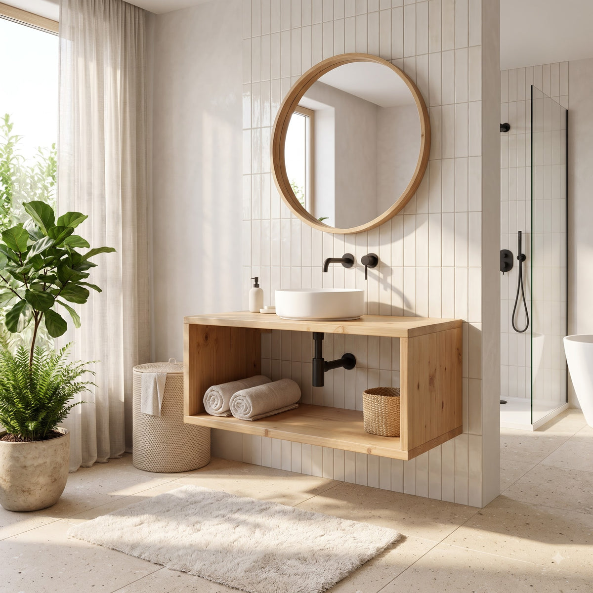 Rustic Floating Bathroom Vanity – Handmade Live Edge Solid Wood Farmhouse Cabinet with Wall Mounted Brackets