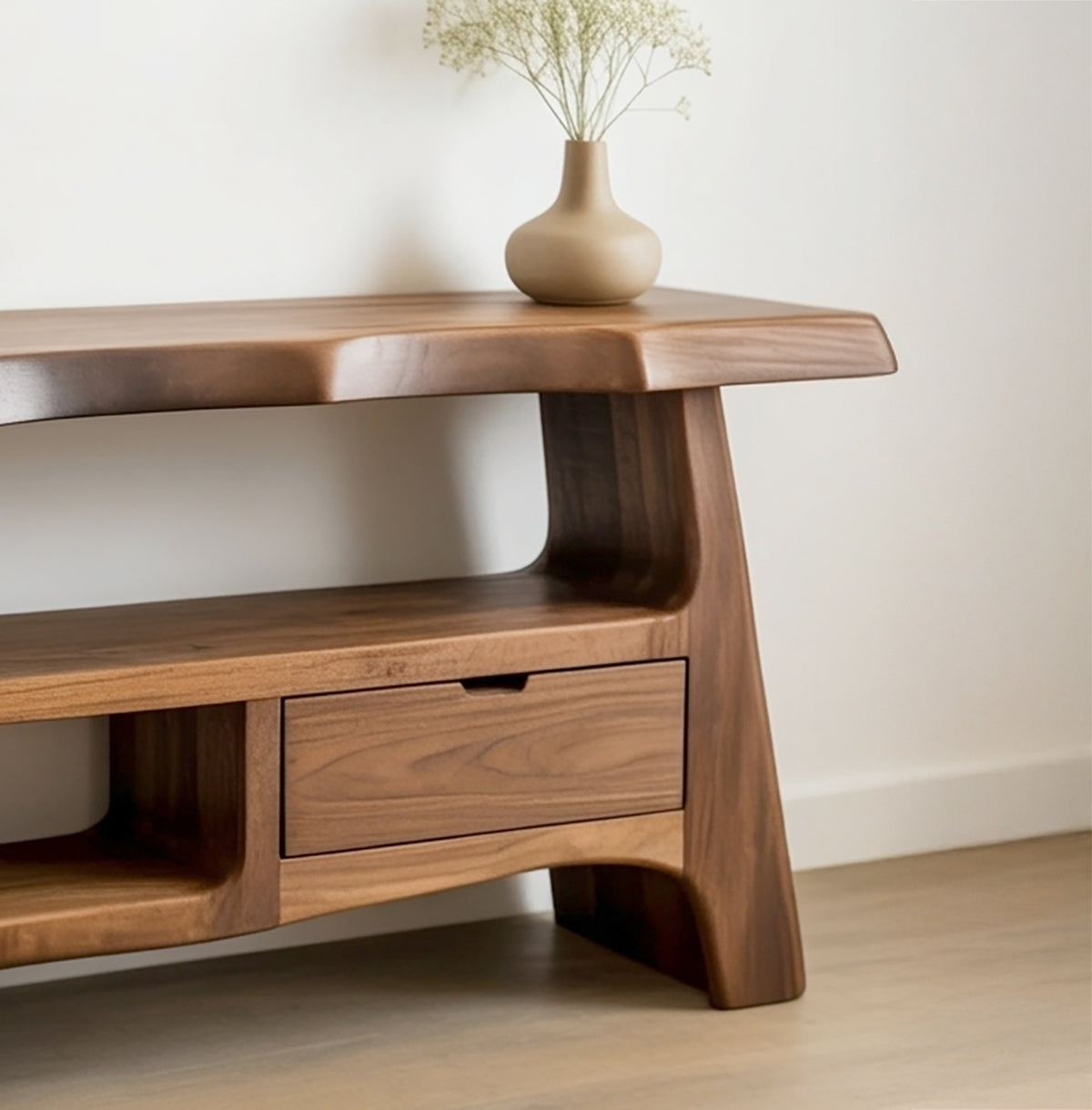 Rustic live edge console table made from solid wood for entryway