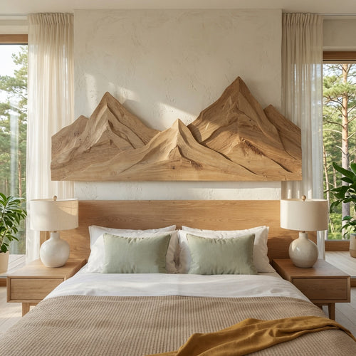 Rustic Mountain Wall Art Triptych Carving For Bedroom And Living Room