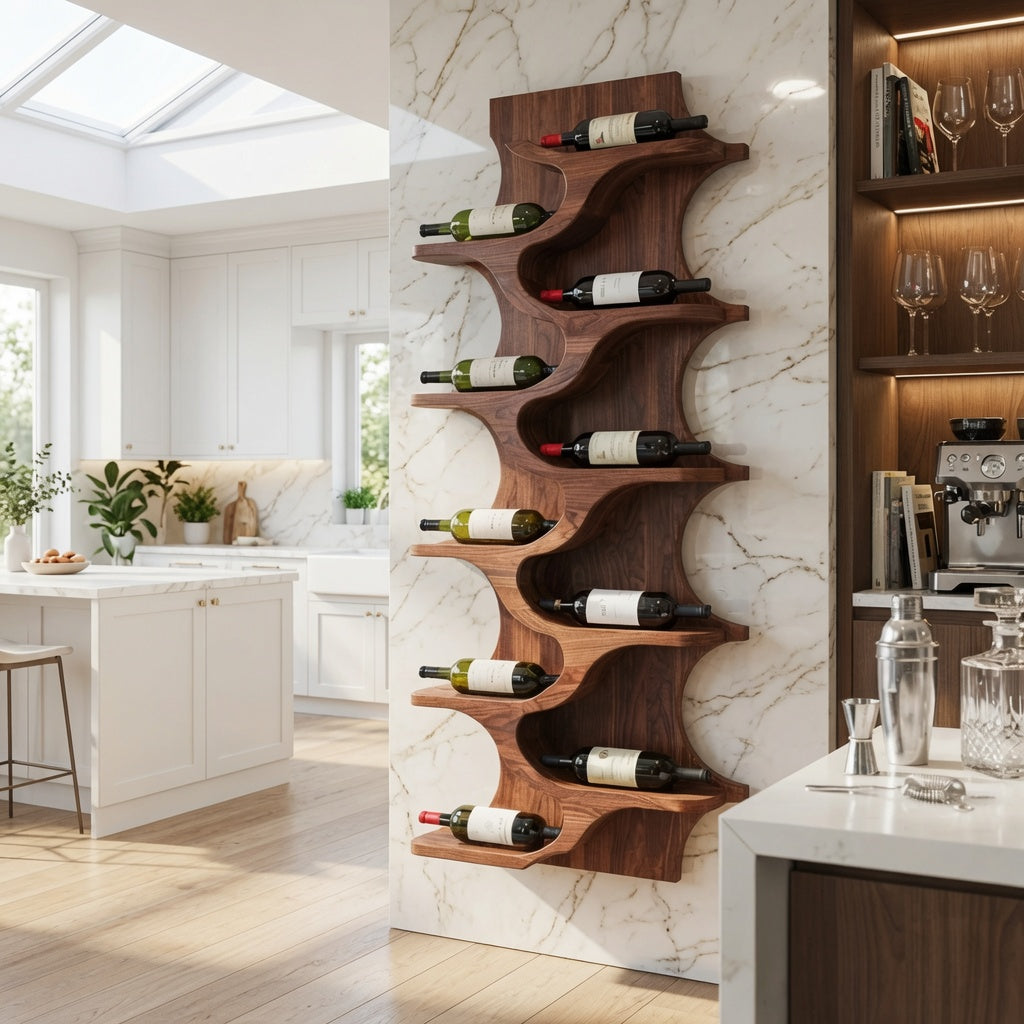 Rustic wooden wine rack crafted from natural wood