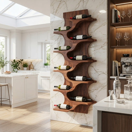 Rustic Natural Wood Wine Rack For Home Bar Wall Storage