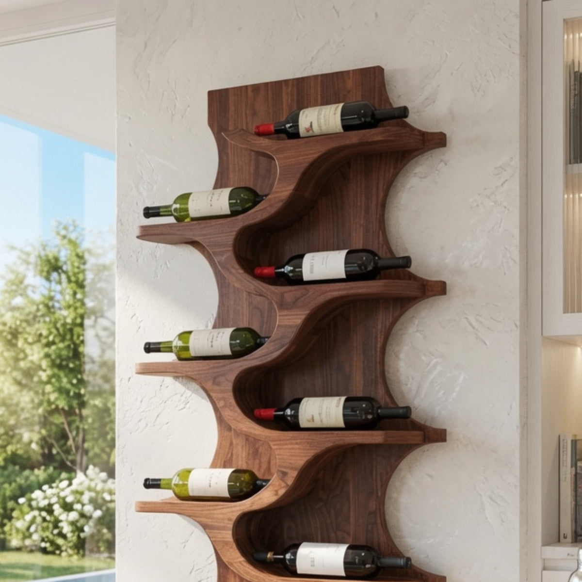 Solid wood wall wine rack with rustic design