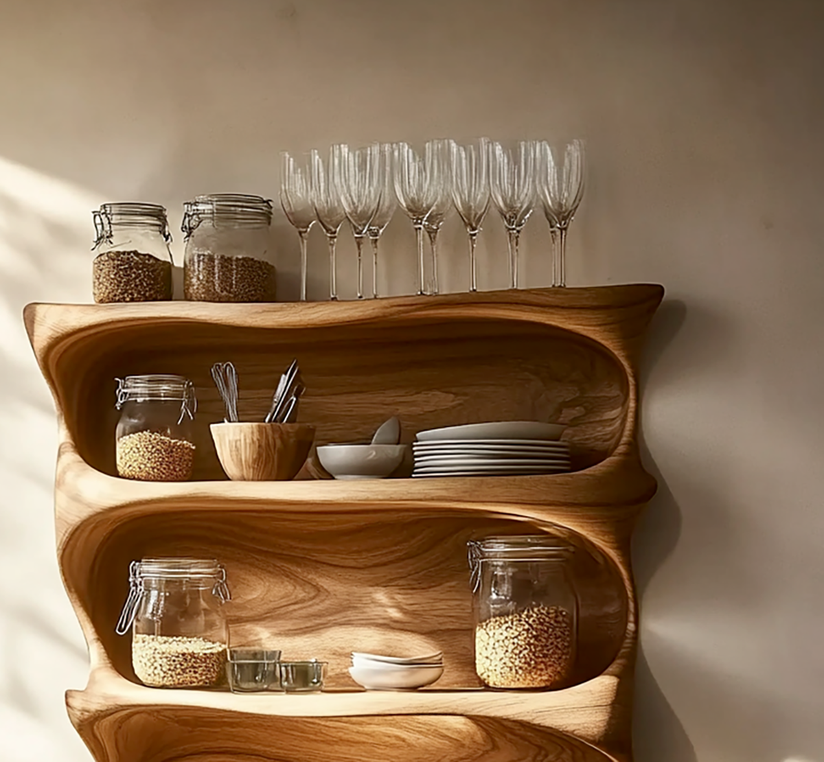 Solid wood shelf cabinet for rustic kitchen decor