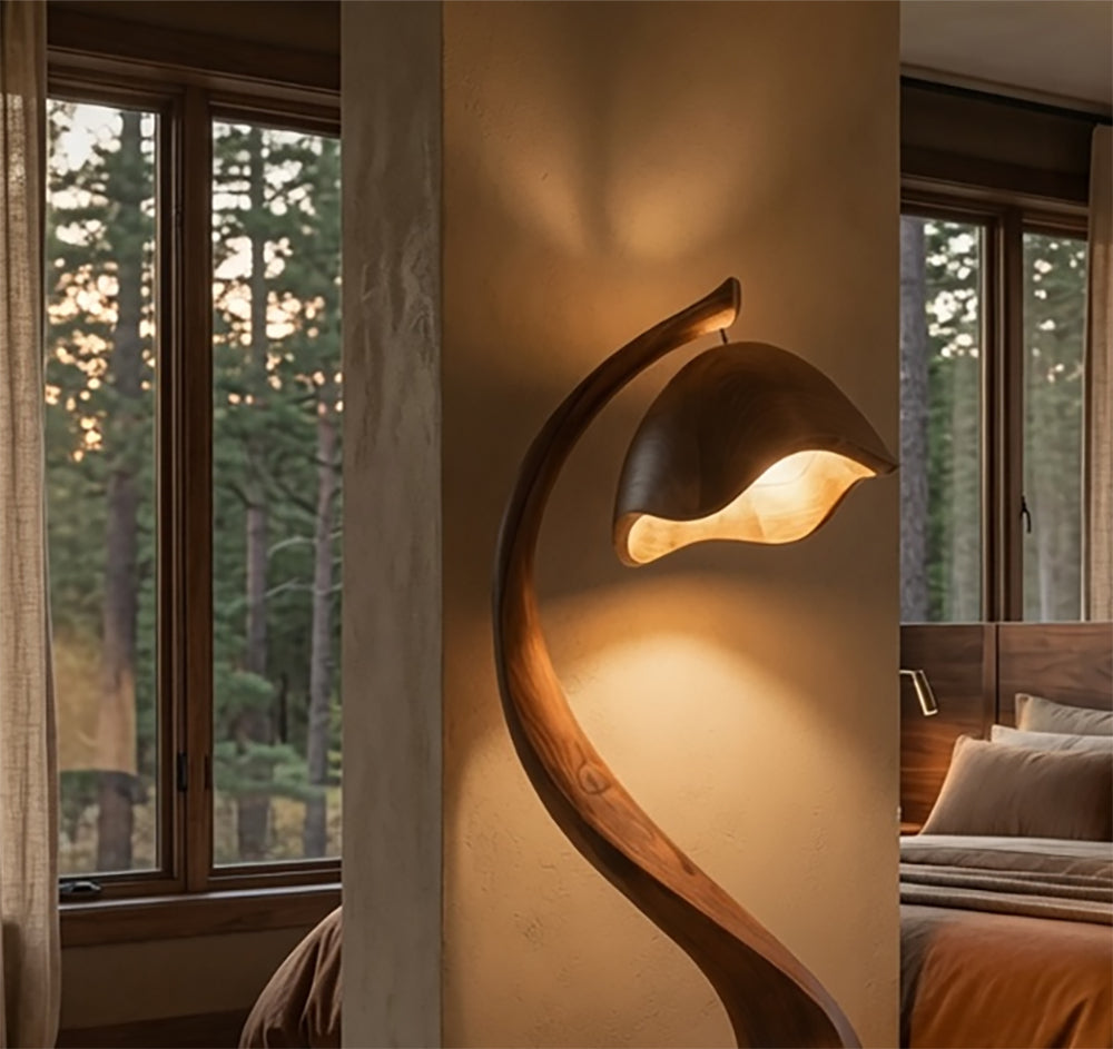 Contemporary rustic wood floor lamp with unique character