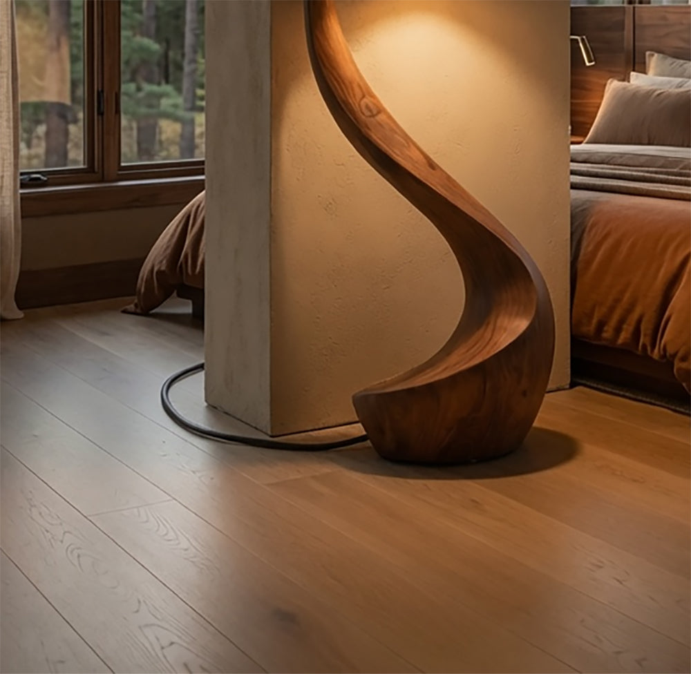 Contemporary rustic wood floor lamp with unique character