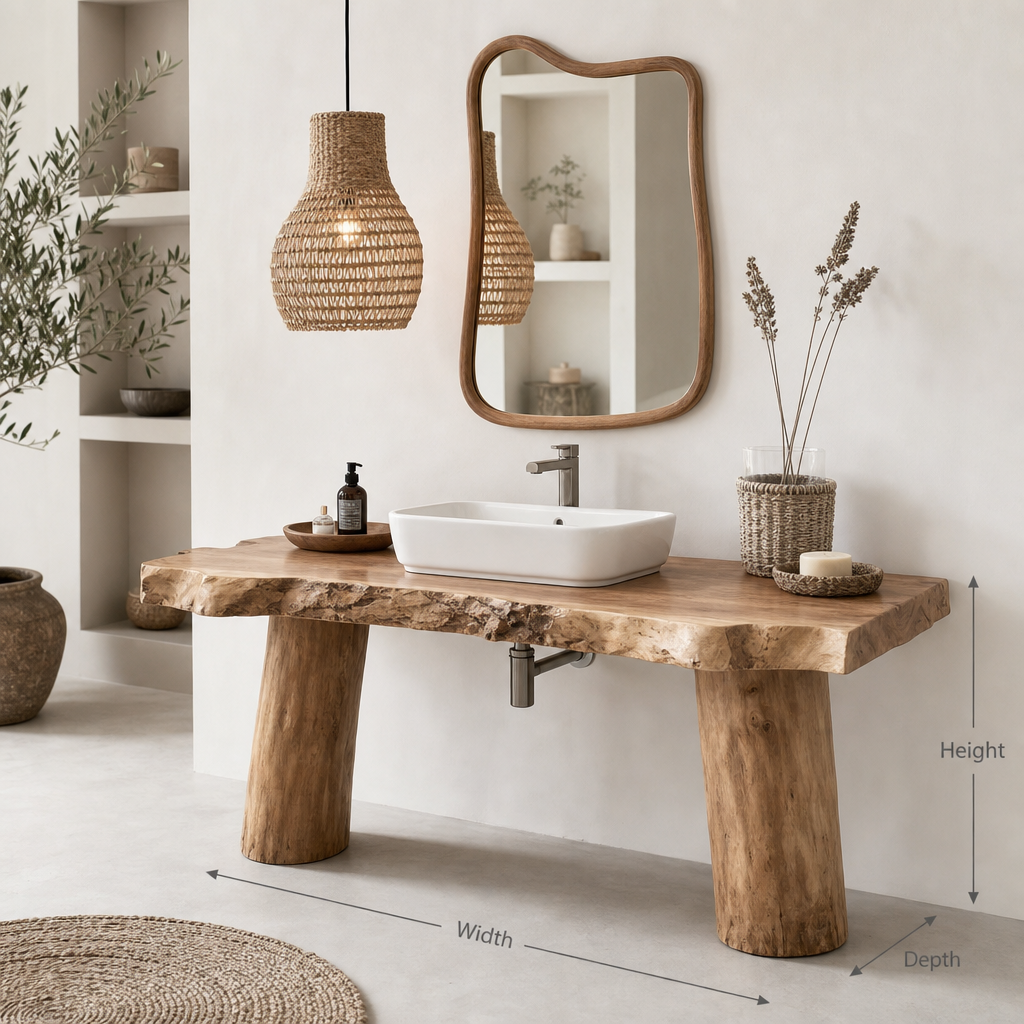 Farmhouse live edge rustic bathroom vanity with reclaimed wood cabinet