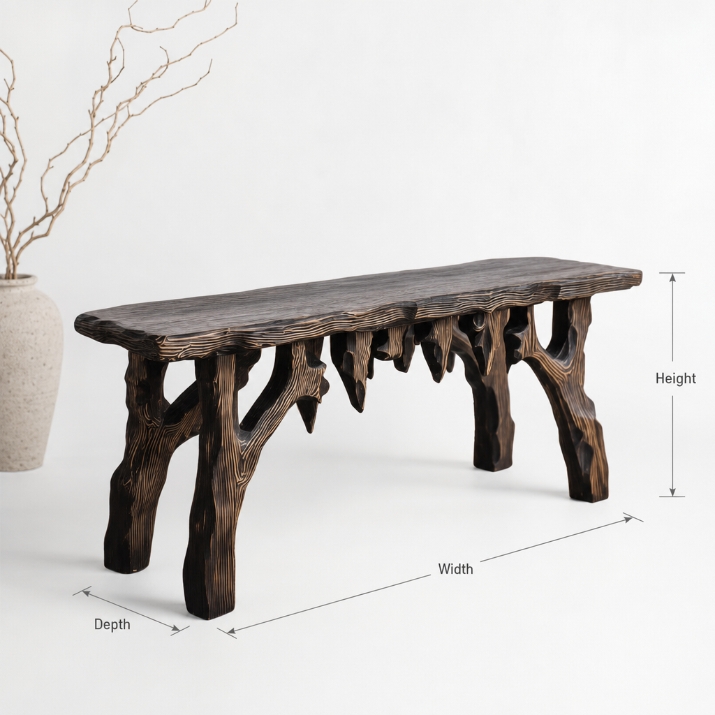 Rustic black wooden Halloween console table with sculptural edge