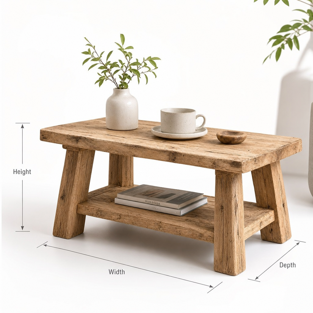 Rustic Coffee Table – Solid Wood Reclaimed Live Edge Farmhouse Living Room Table
