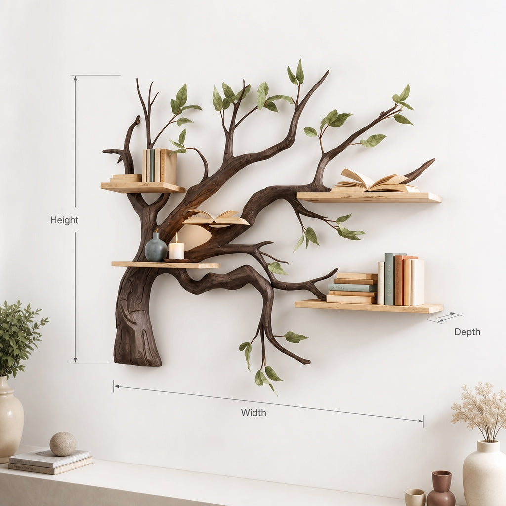Rustic Corner Floating Bookshelf – Live Edge Driftwood Branch Wall Décor