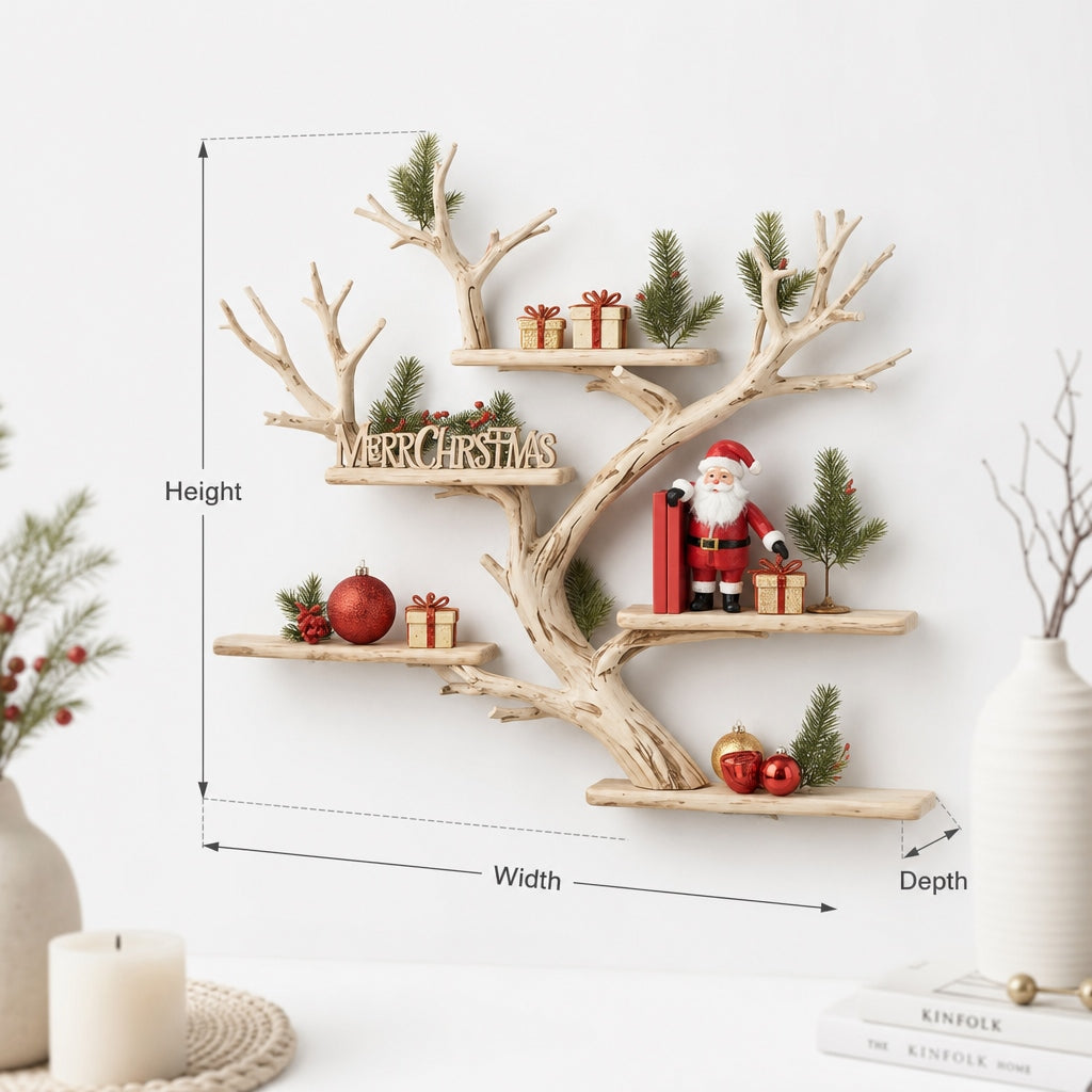 Rustic Corner Floating Bookshelf – Live Edge Driftwood Branch Wall Mounted Tree Shelf