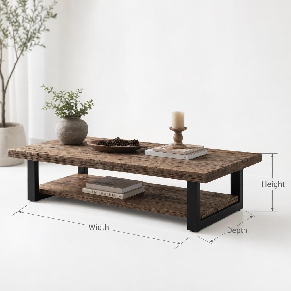 Rustic Farmhouse Coffee Table – Handmade Live Edge Solid Wood with Metal Legs