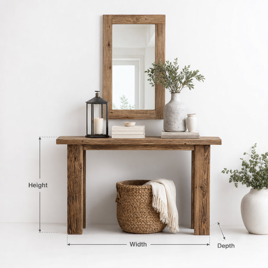 Rustic Farmhouse Console Table – Handmade Solid Wood Entryway Table with Natural Finish