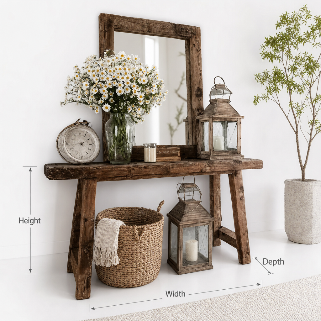 Rustic Farmhouse Console Table – Handmade Solid Wood Entryway Table with Natural Finish