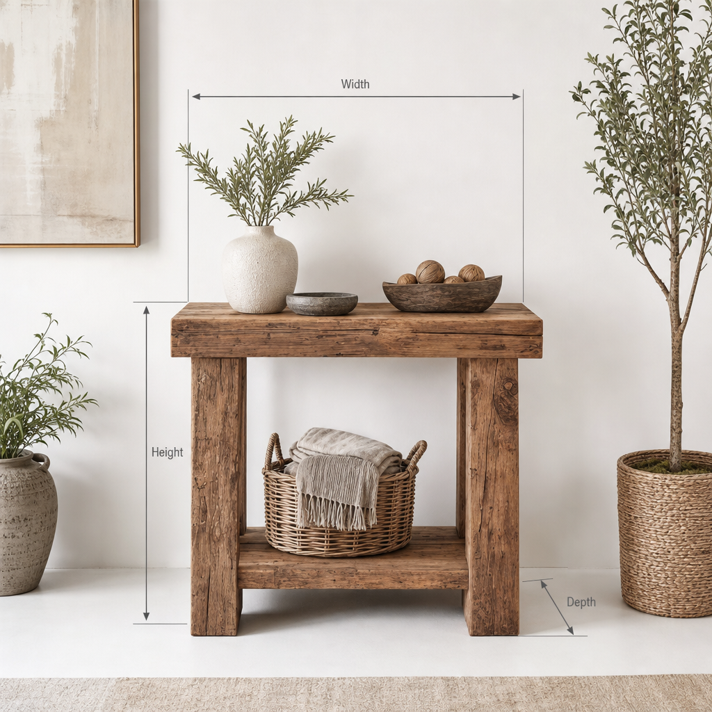 Rustic Farmhouse Console Table – Handmade Solid Wood Live Edge Hallway Entryway Sofa Table