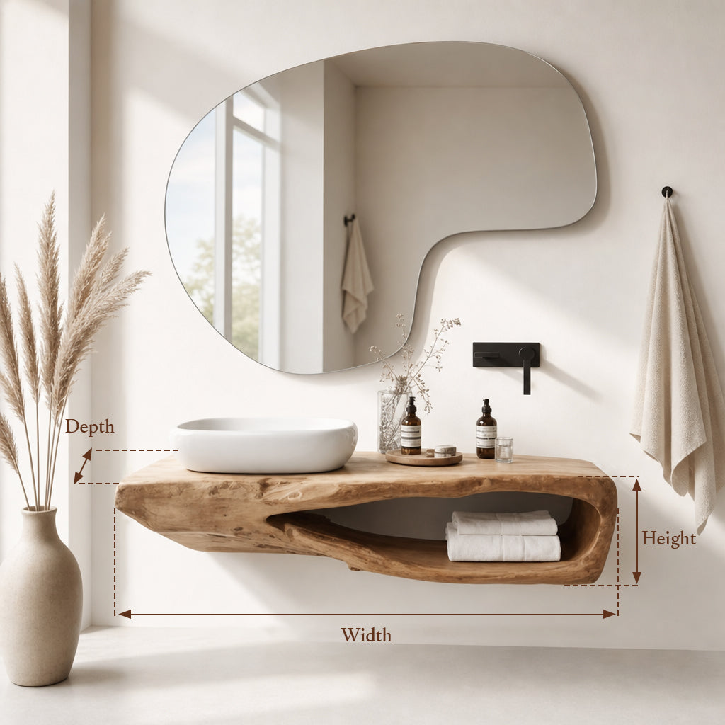 Rustic Floating Bathroom Vanity – Live Edge Solid Wood Handmade Wall Mounted Sink