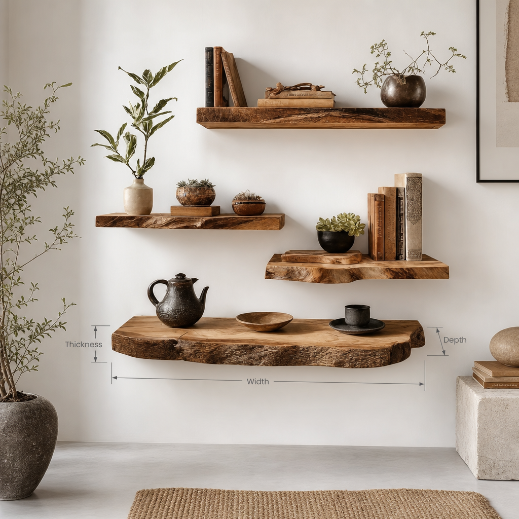 Rustic Floating Corner Wall Shelf – Live Edge Wooden Shelf for Home & Aquarium Decor
