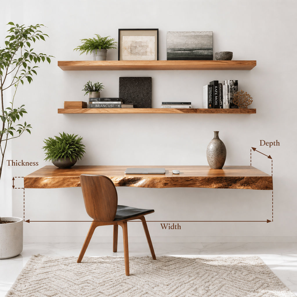 Rustic Floating Shelves Desk – Wall Mounted Study Room Workspace