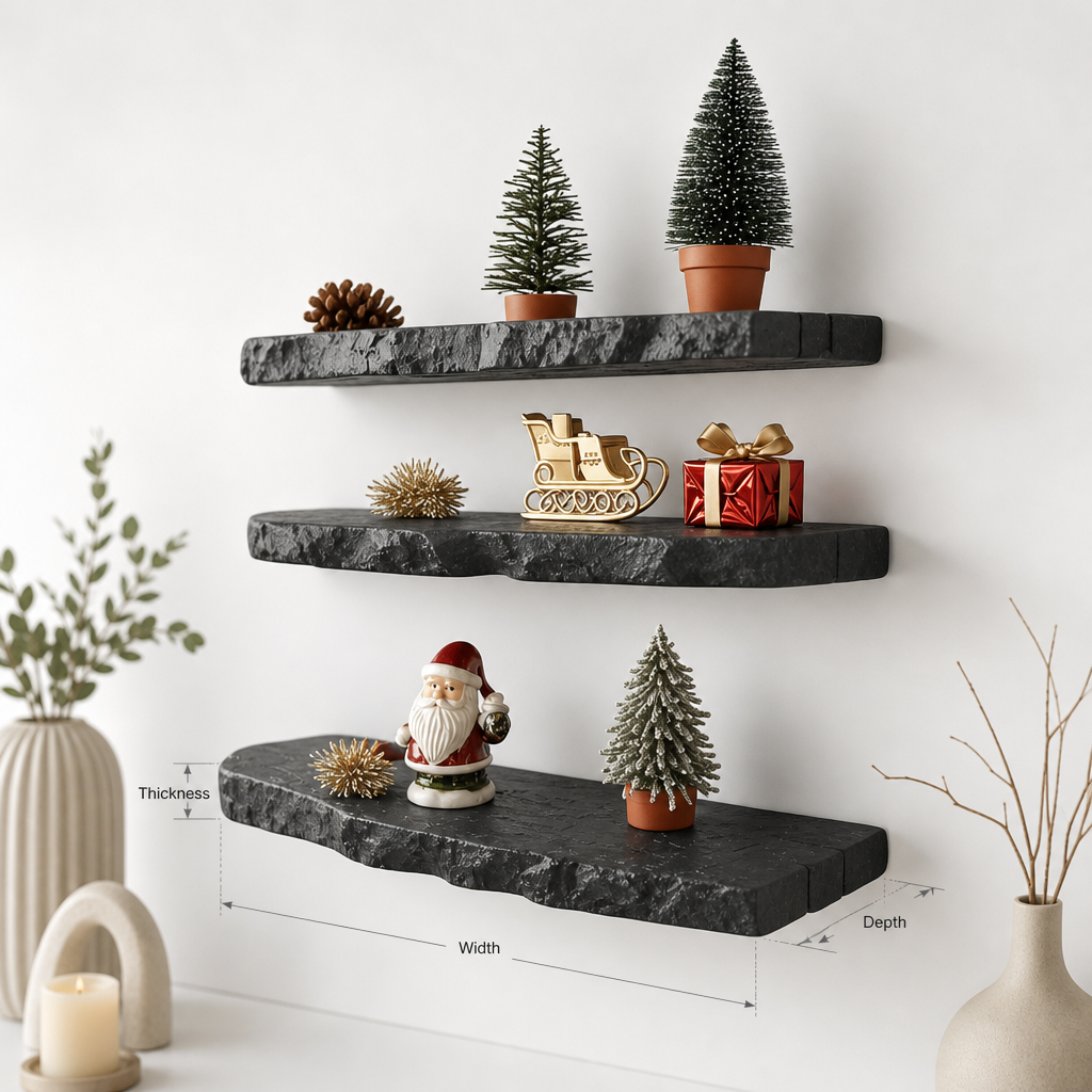 Rustic Floating Wall Shelf with Live Edge – Solid Wood Handmade Décor