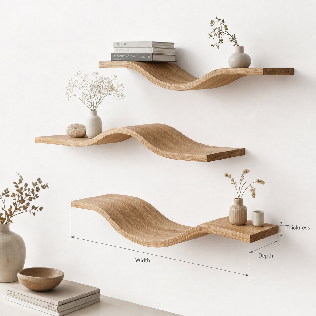 Rustic Floating Wall Shelf with Live Edge – Solid Wood Shelf