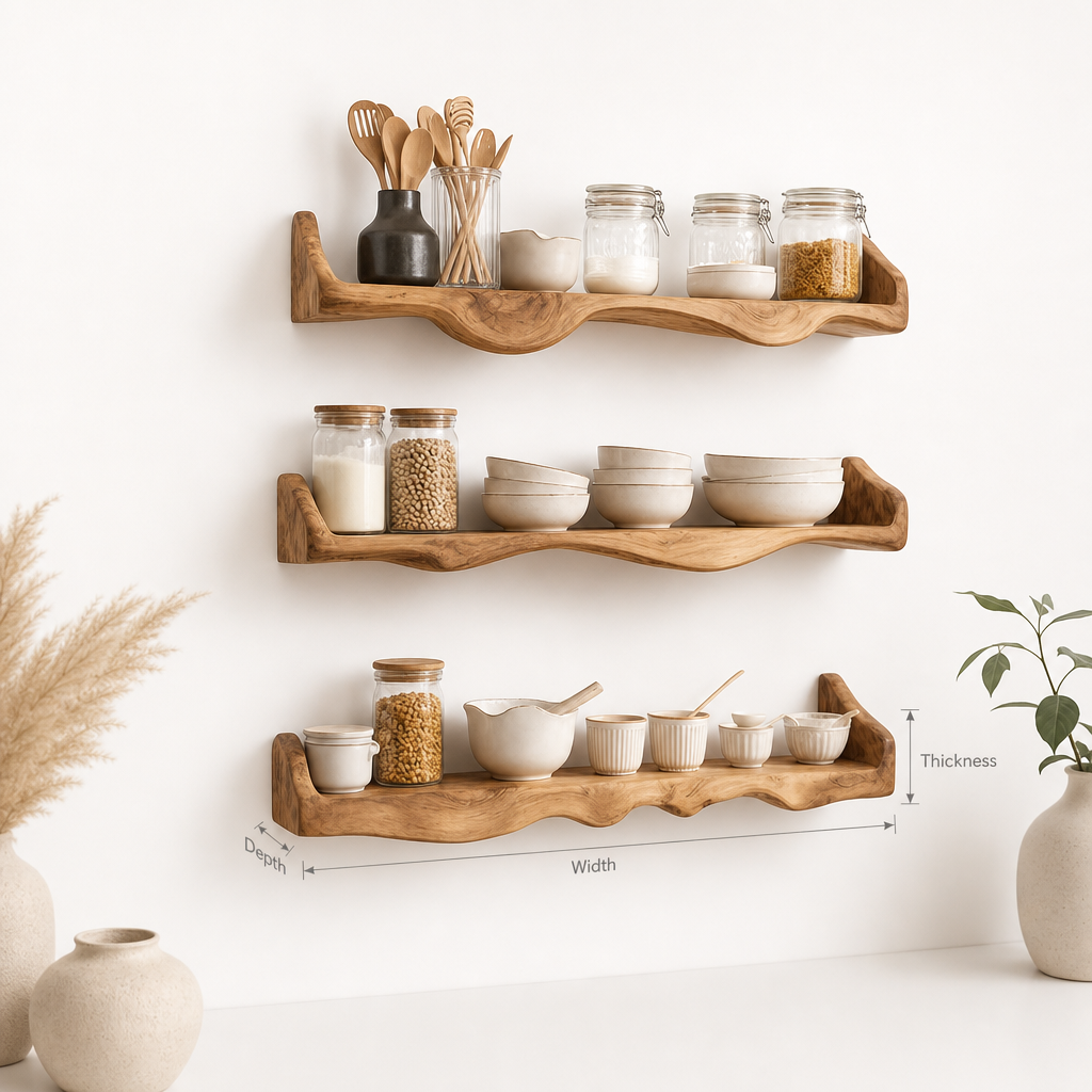 Rustic Floating Wall Shelf with Live Edge for Bathroom & Living Decor