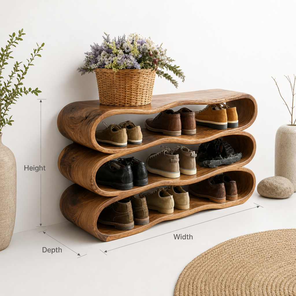 Rustic wooden hallway bench for shoe storage space saving furniture