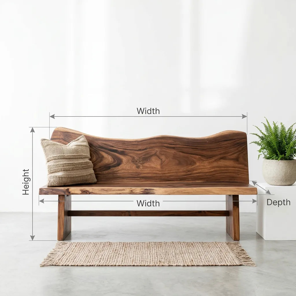 Rustic Handcrafted Outdoor Wooden Bench – Curved Backrest