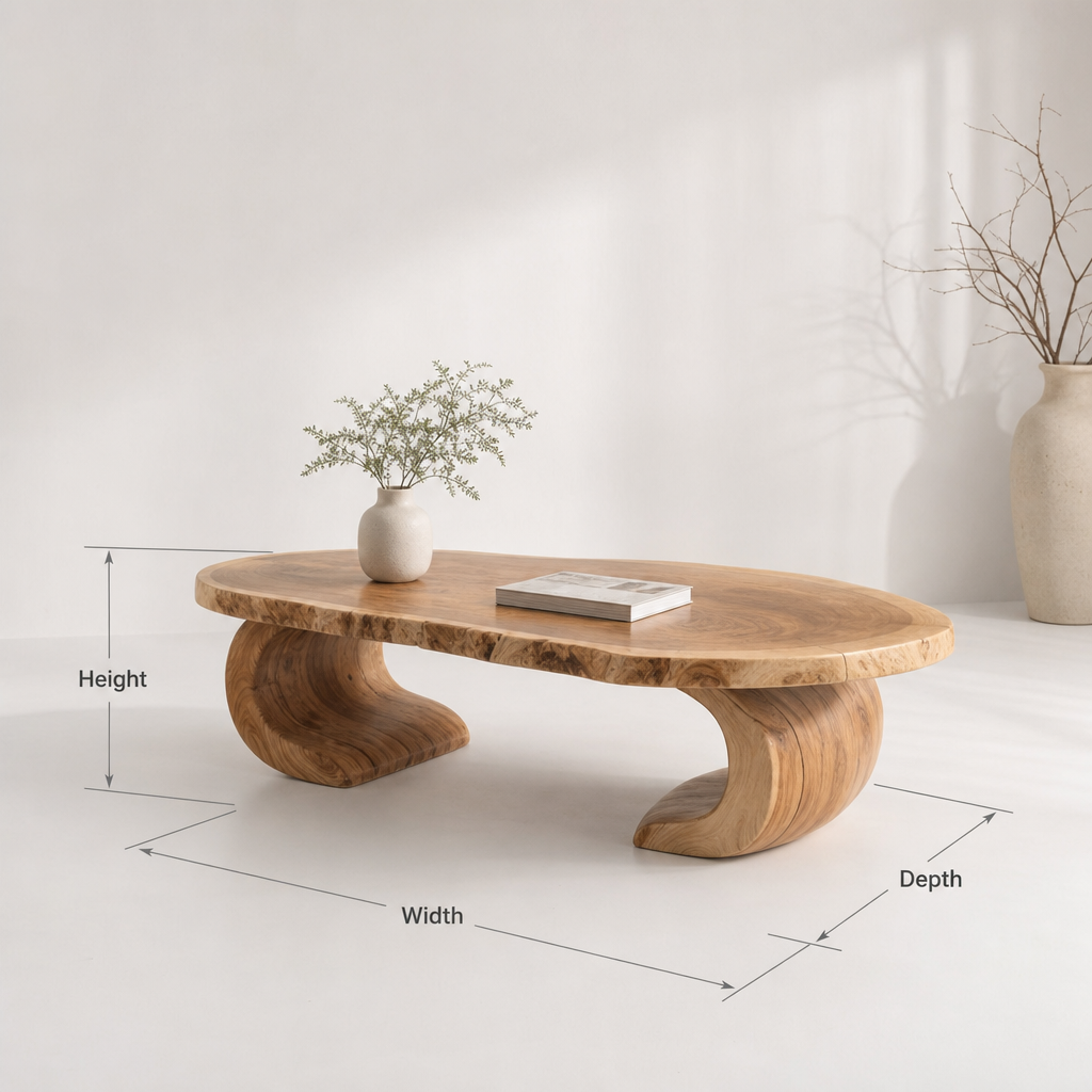 Rustic Handmade Wooden Coffee Table – Live Edge Solid Wood Farmhouse Trestle Table