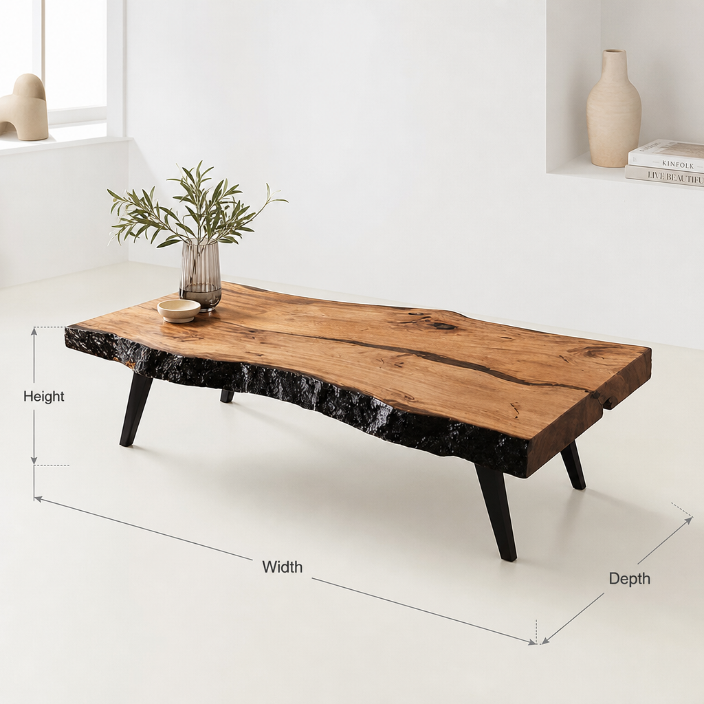 Rustic Handmade Wooden Coffee Table – Live Edge Solid Wood Farmhouse Trestle Table