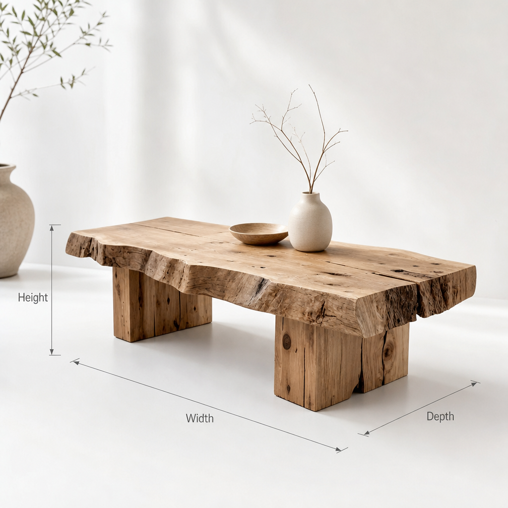 Rustic Handmade Wooden Coffee Table – Live Edge Solid Wood Trestle Farmhouse Rectangular End Table