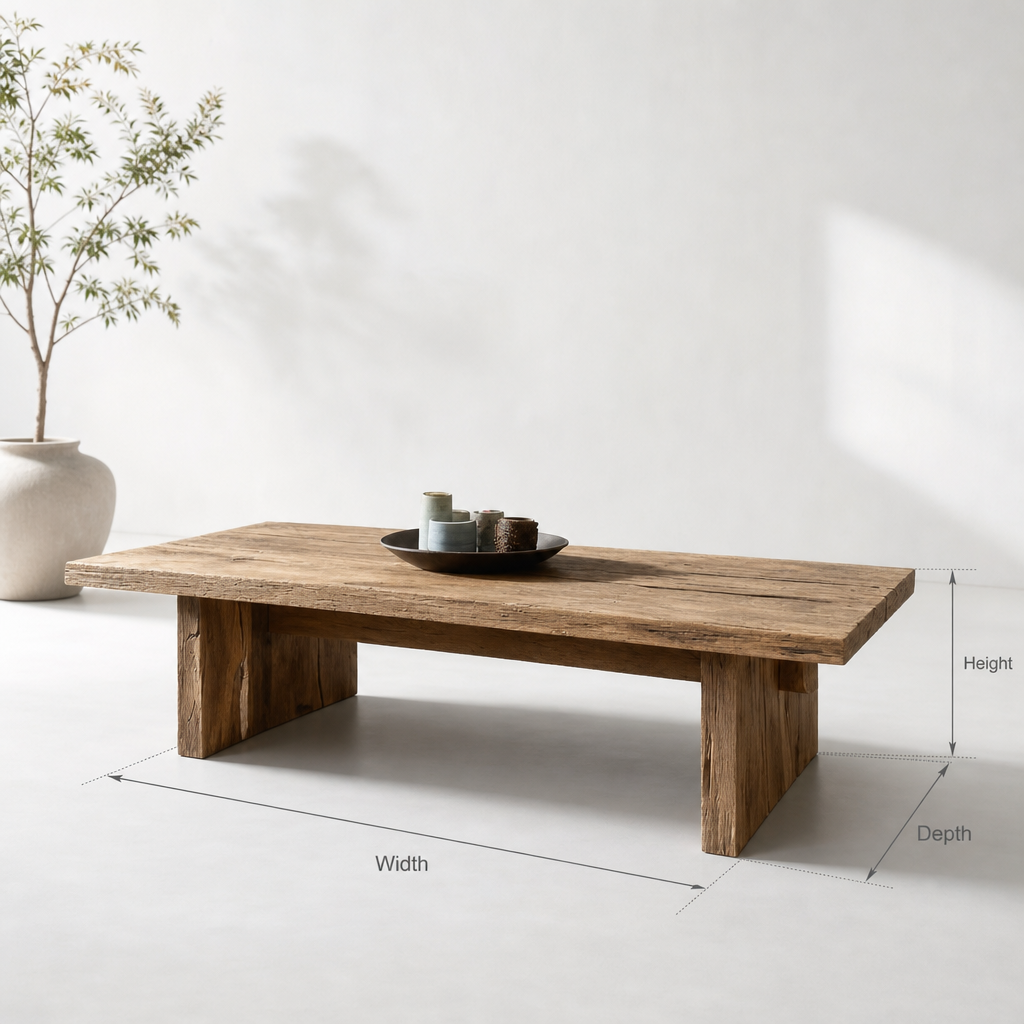 Rustic Handmade Wooden Coffee Table – Live Edge Solid Wood Trestle Farmhouse Rectangular End Table