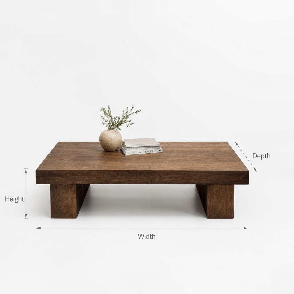 Rustic Handmade Wooden Coffee Table – Live Edge Solid Wood Trestle Farmhouse Rectangular End Table