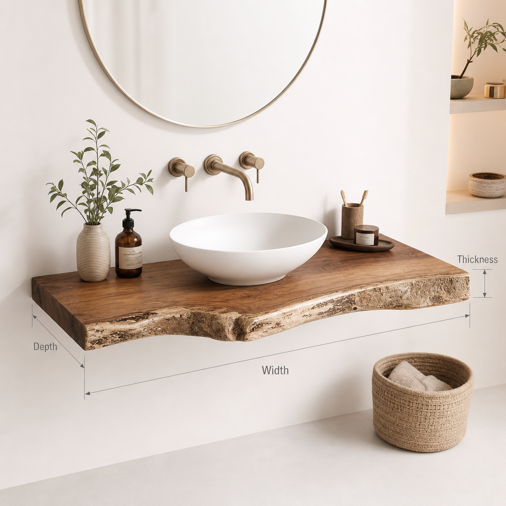 Rustic Live Edge Bathroom Vanity Shelf – Handmade Wood Decor