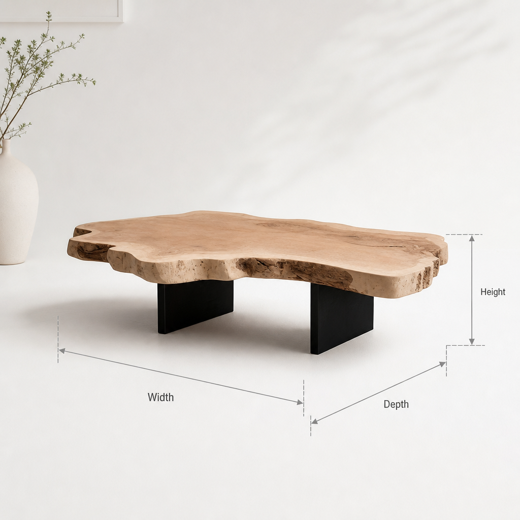Rustic Live Edge Coffee Table – Handmade Wood Slab with Black Metal Legs